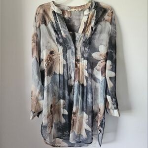 Soft Surroundings sheer watercolor floral button down size small